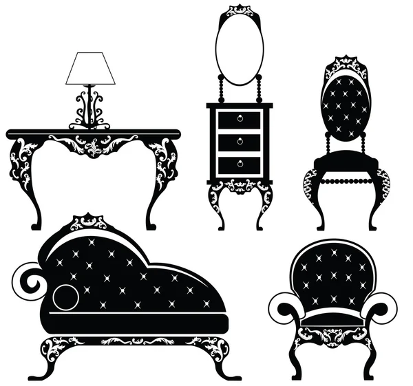 Muebles de estilo barroco con ricos ornamentos en negro — Vector de stock