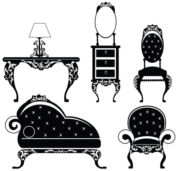 Baroque style furniture set with rich ornaments in black