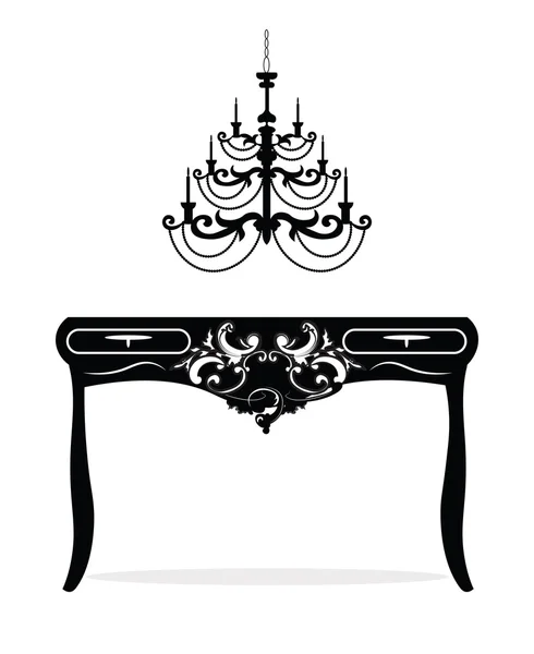 Conjunto de muebles de mesa y lámpara barroca clásica — Vector de stock