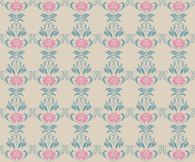 Pembe çiçek buketleri ile güzel vintage desen