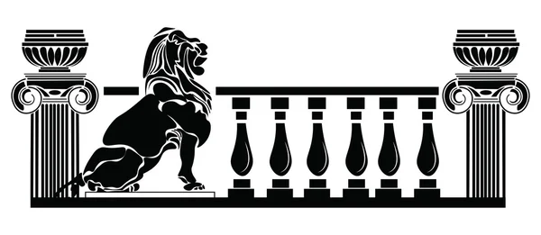 Architectural columns Greek style and Lion silhouette — Stock Vector