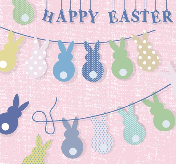 Happy Easter bunny rabbits handmade card — Stock Vector