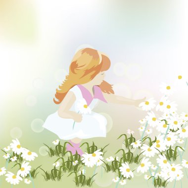 Papatya çiçek bir alanda oynayan küçük kız