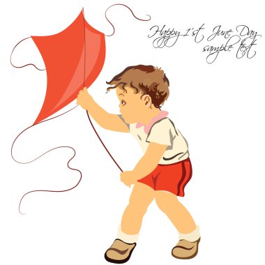 Uçurtma ile oynayan mutlu çocuk