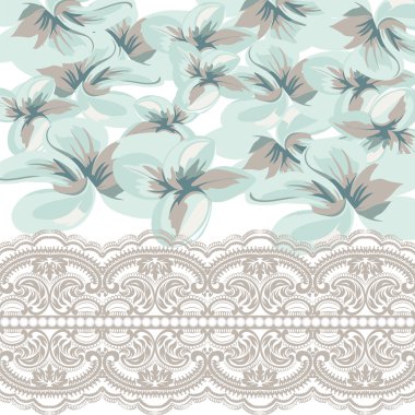 Vintage Vektör Çiçekler retro illüstrasyon dantel sınır ile