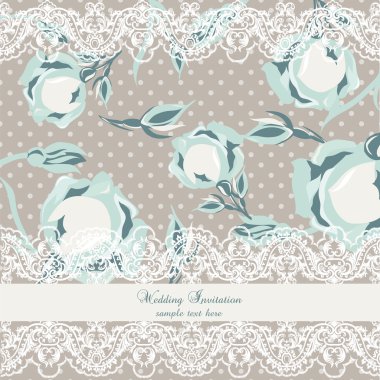 Vektör Narin Dantel ve Güller Vintage Davetiye kartı