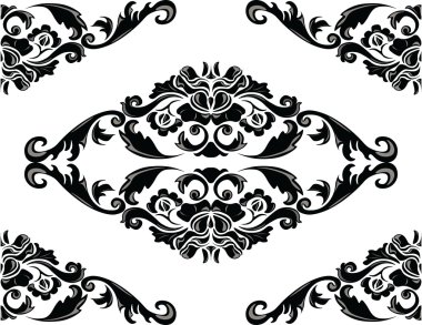 Vektör Barok çiçek damasko süsleme desen