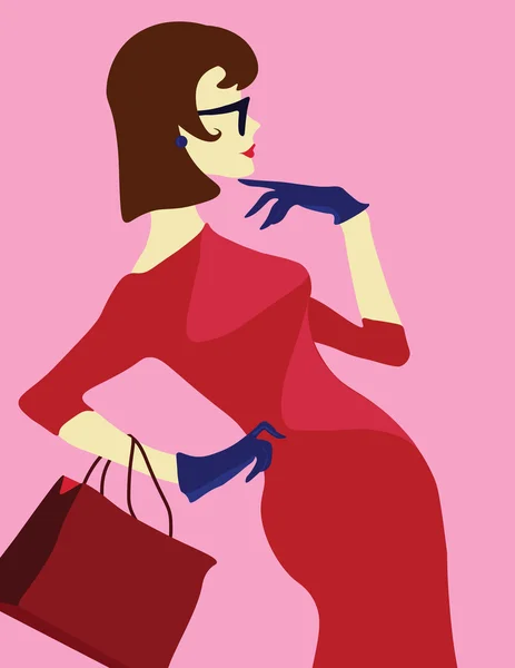 Dame de la mode en rouge avec des lunettes de soleil — Image vectorielle