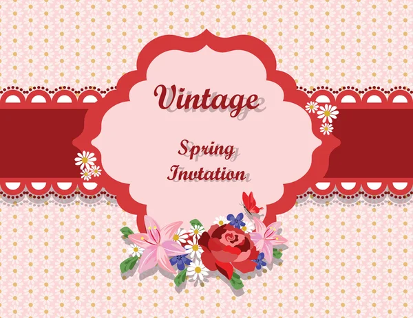 Cartão vintage com rosas e flores da primavera — Vetor de Stock