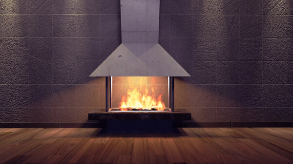 Modern Fireplace in white metal