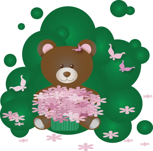 Ведмежа панда з квітами на зеленому тлі — стоковий вектор