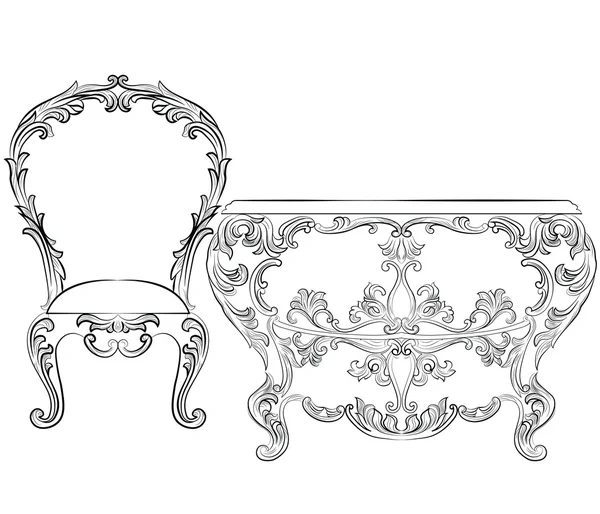 Fabuloso rico conjunto de muebles rococó — Vector de stock