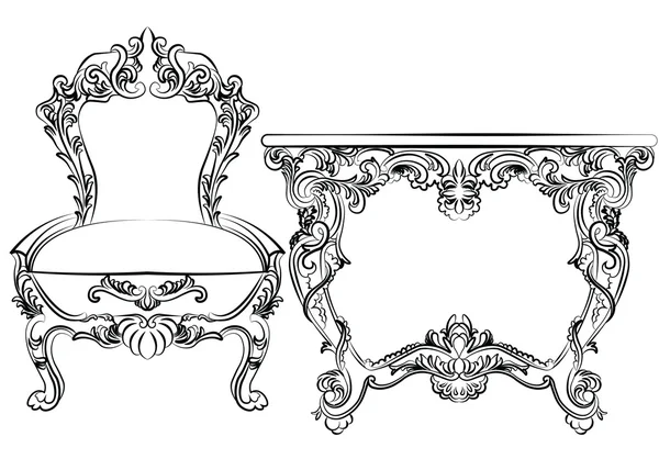 Royal Baroque Vector Set di mobili classici sedia e tavolo — Vettoriale Stock