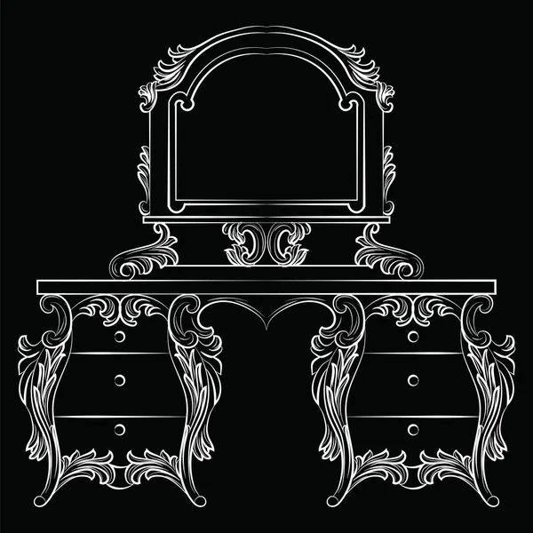 Vector Baroque furniture Dressing Table and mirror frame — Stock Vector