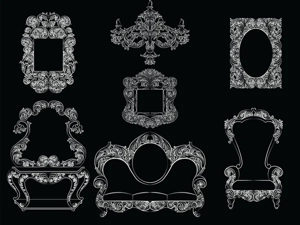 Glamoroso rico conjunto de muebles rococó barroco — Vector de stock