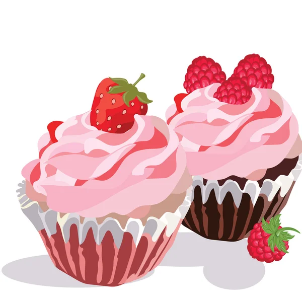 Cupcake al lampone e fragola — Vettoriale Stock