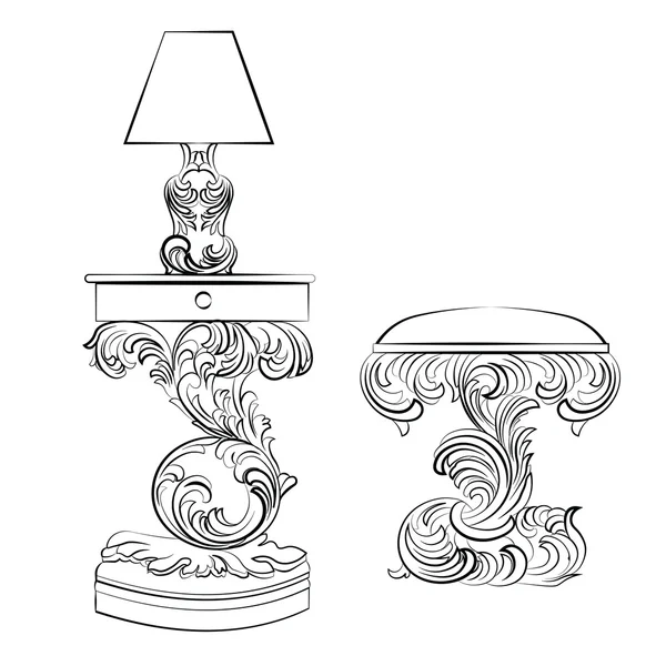 Lámpara Vector Royal y mesa comode con adorno Acanthus — Vector de stock