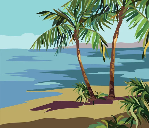 Praia de Verão Exótica Tropical com Palmeiras — Vetor de Stock