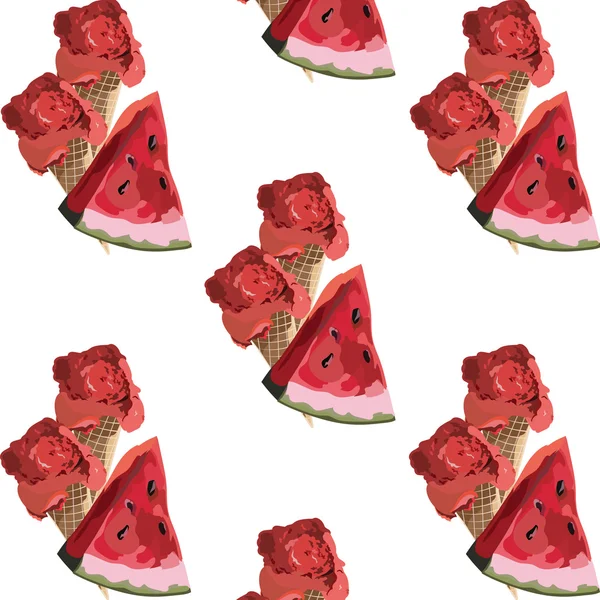 Vattenmelon och glass mönster — Stock vektor