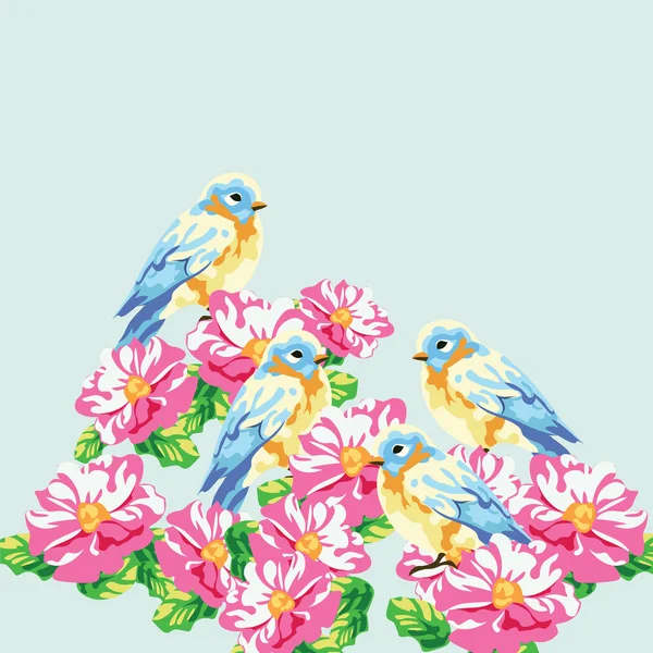 Ilustración vectorial árbol floreciente y palomas — Vector de stock