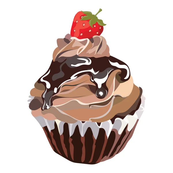 Läcker jordgubb-och chokladcupcake isolerad — Stock vektor