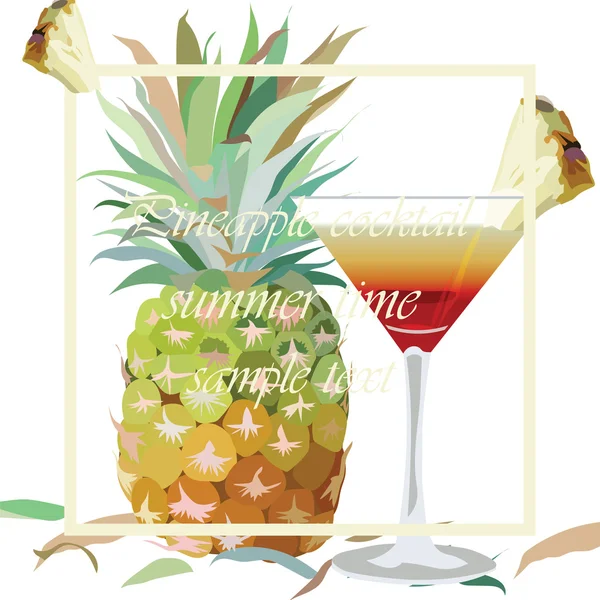 Kosmopolitní koktejlové sklenice a akvarel ananasu — Stockový vektor