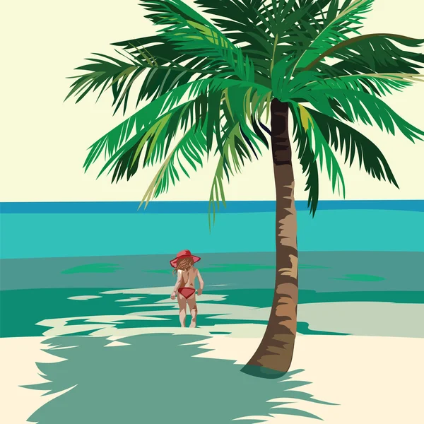 小女孩在海滩上玩耍 — 图库矢量图片