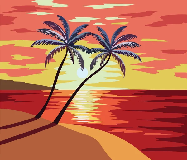 Sunset Beach Vector ilustração — Vetor de Stock