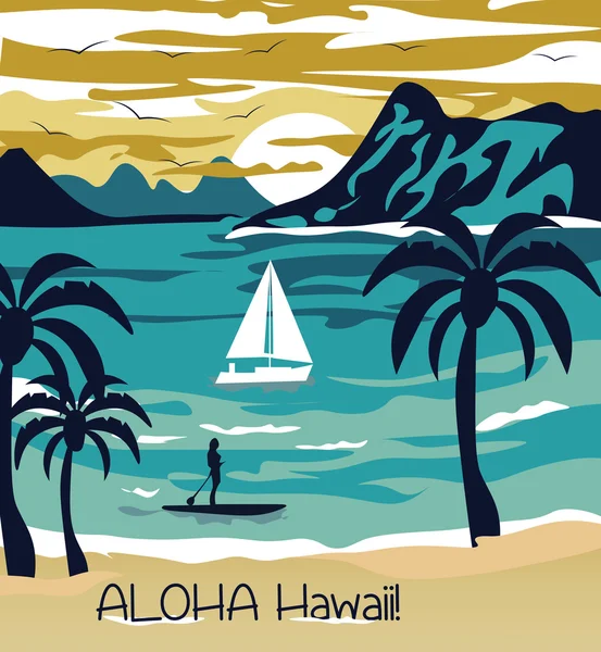 Playa de verano con palmeras Hawaii Card — Archivo Imágenes Vectoriales