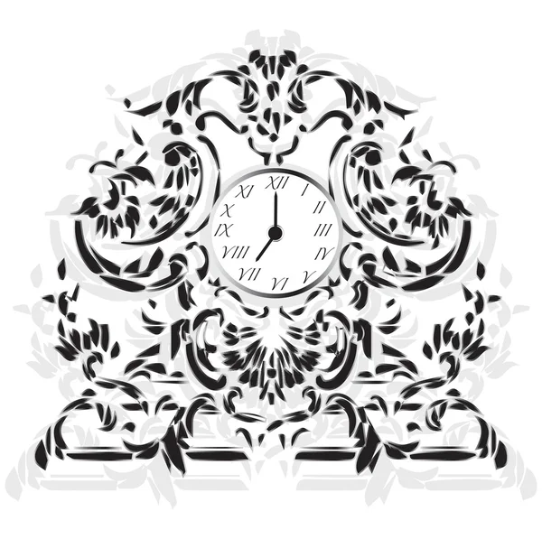 Elegant Clock with Baroque ornaments — Stock Vector