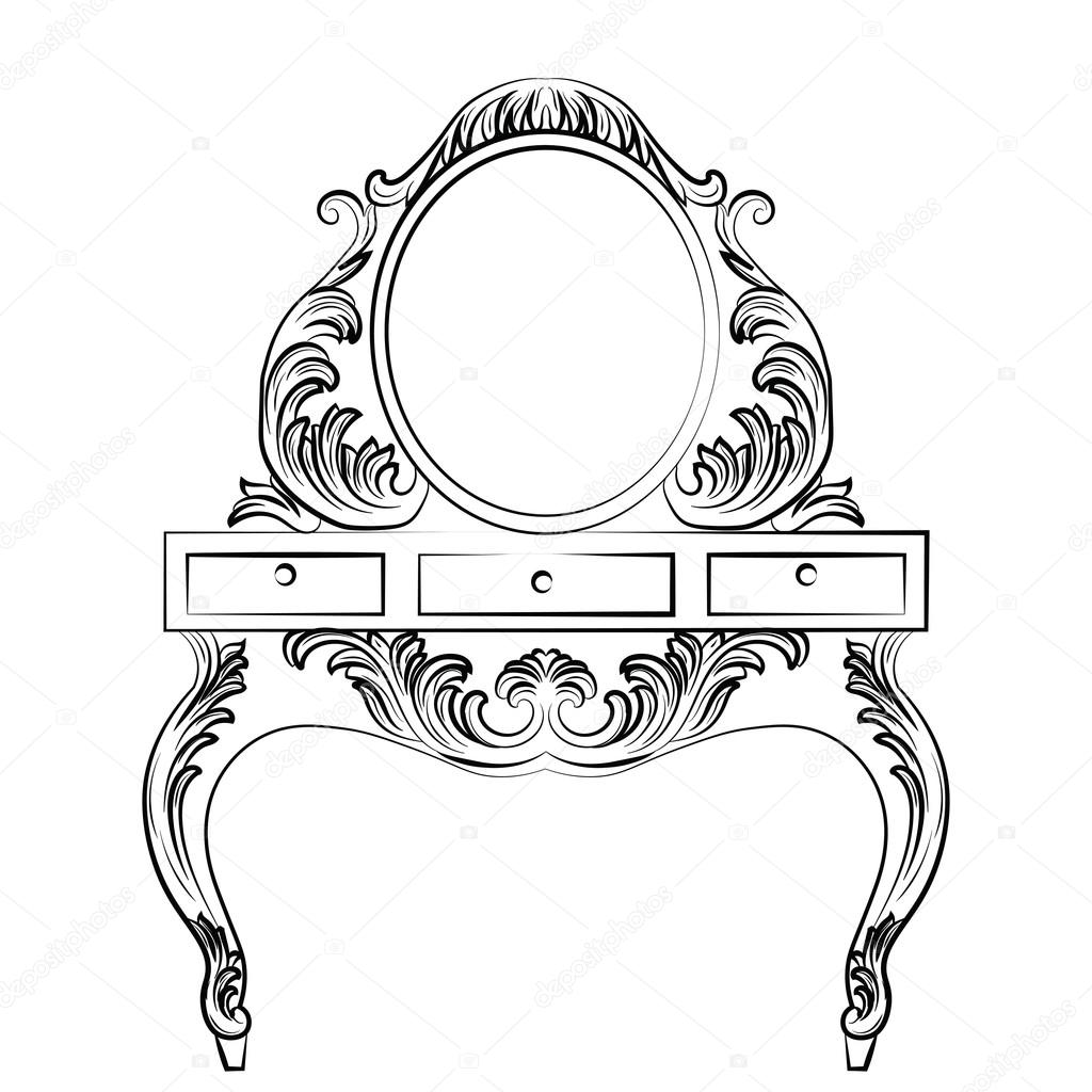 Vector Baroque Furniture Dressing Table And Round Mirror Frame Vector Baroque Furniture Dressing Table And Round Mirror Frame Image Vectorielle