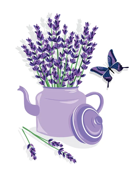 Watercolor illustration of lavender flowers in a Pot — Stock Vector