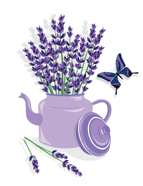 Ilustración en acuarela de flores de lavanda en maceta — Archivo Imágenes Vectoriales