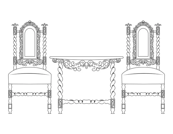 Joukko klassisia huonekaluja rikkailla koristeilla — vektorikuva