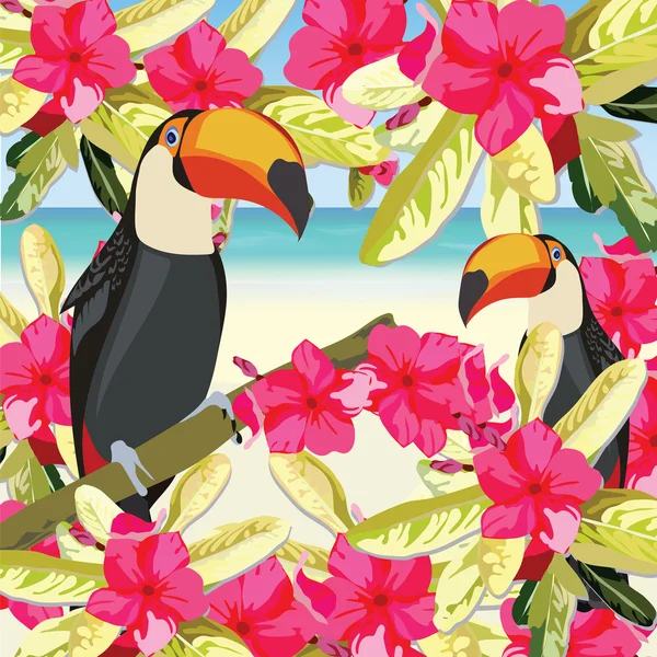 Exotic tropical card with toucan parrot birds