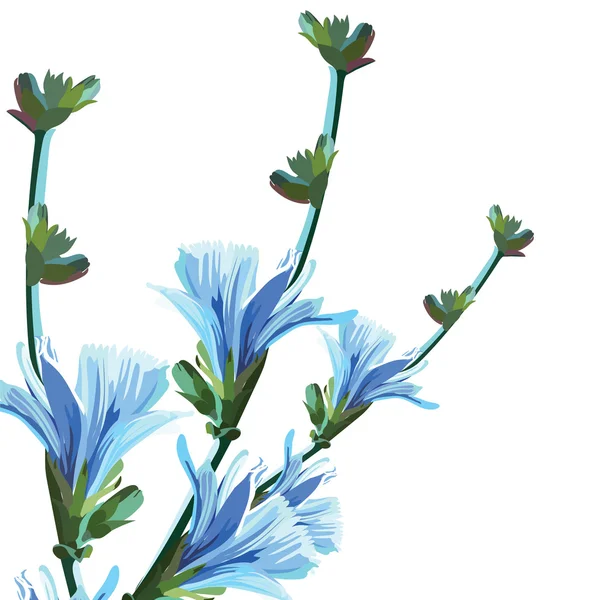 Belle Aquarelle Bleu Fleurs Jaunes — Image vectorielle