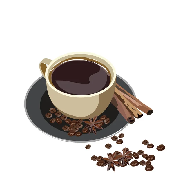 Secangkir kopi segar dengan kayu manis - Stok Vektor