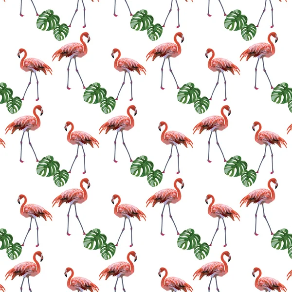 Flamants roses et feuilles de palmier motif — Image vectorielle