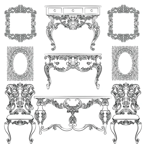 Colección vectorial de muebles de estilo barroco — Vector de stock