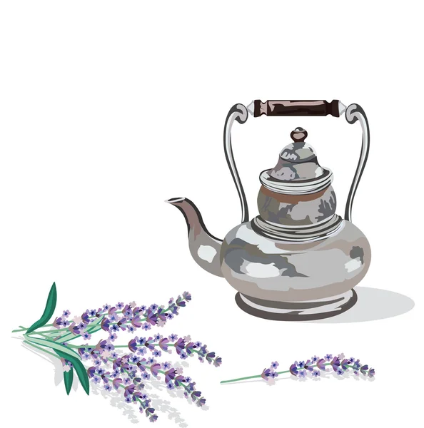Vintage czajnik i lawenda Prowansja — Wektor stockowy