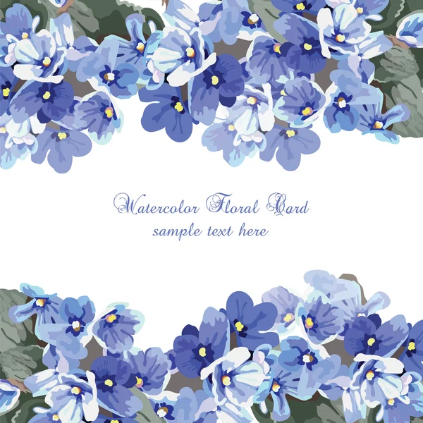 美しい水彩青い花カード背景 — ストックベクタ