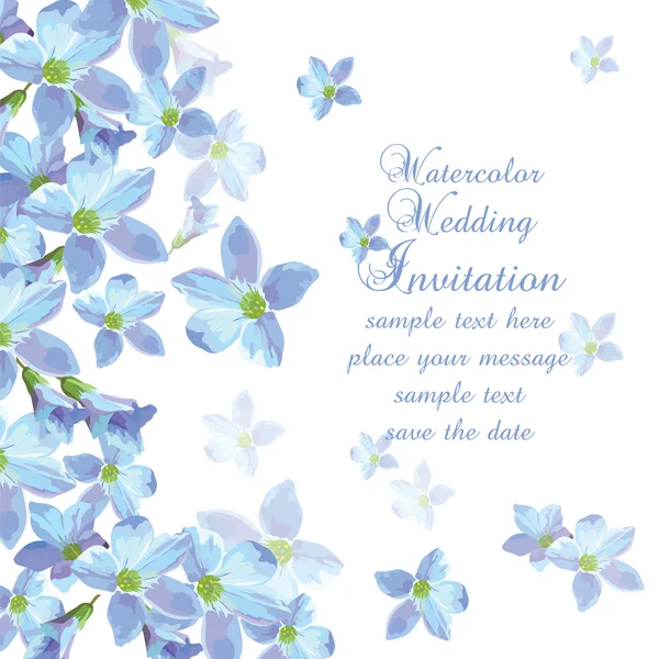 Güzel suluboya mavi çiçek kartı — Stok Vektör