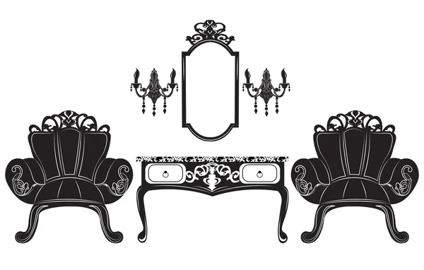 Elegante conjunto de muebles ornamentados de lujo barroco — Vector de stock