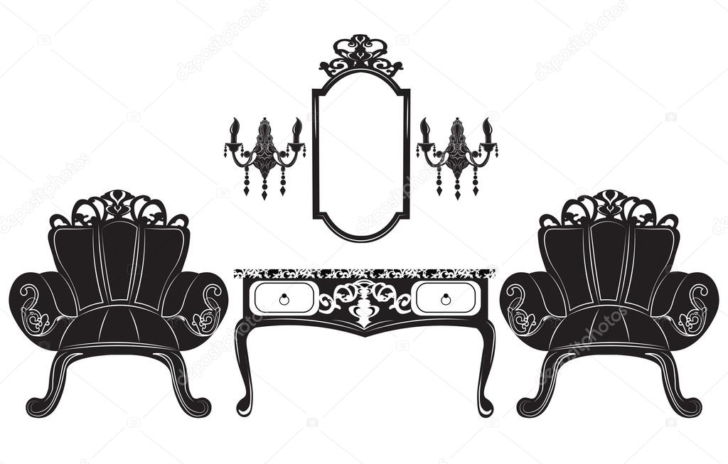 Premium Vector | Sofa or bench with rich baroque ornaments elements vector.  royal imperial victorian styles