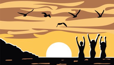 Kadın silueti ile yaz kartı