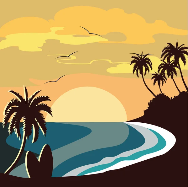 Playa de verano puesta de sol — Vector de stock