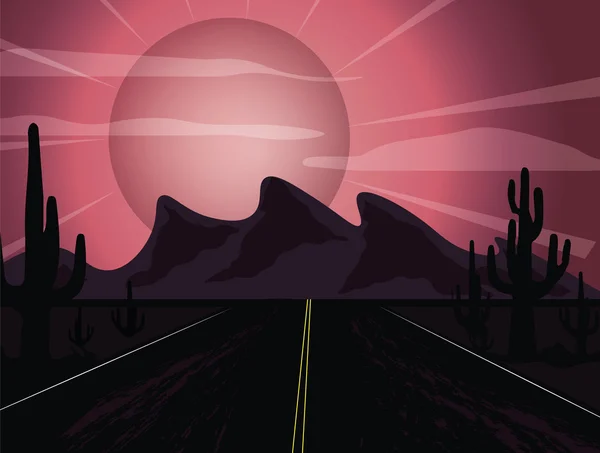 砂漠の夕日 — ストックベクタ