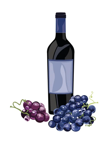 Bouteille de vin rouge et raisins — Image vectorielle