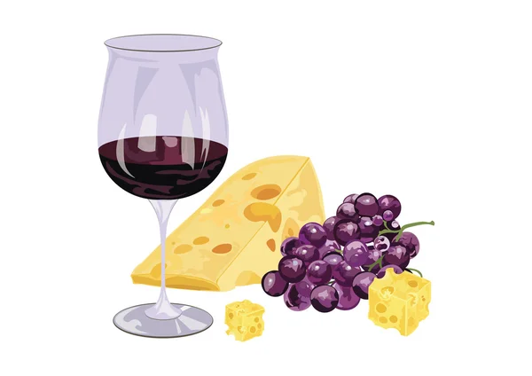 Vasos de vino con uvas y queso — Archivo Imágenes Vectoriales