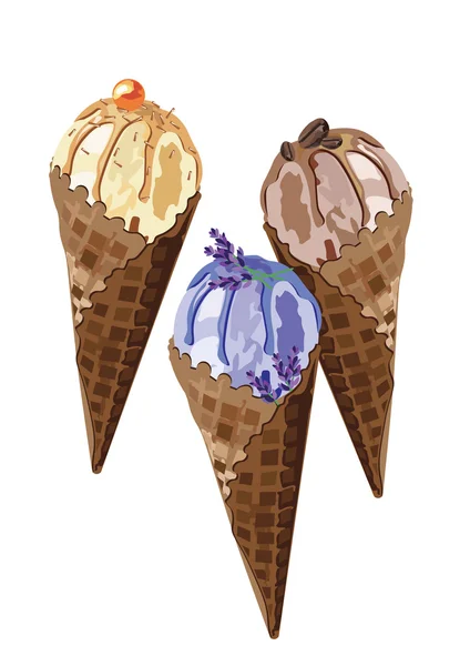 Vector sorvete deliciosos cones —  Vetores de Stock